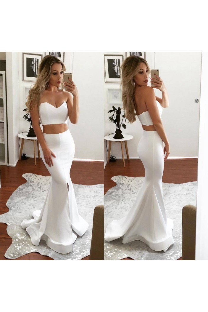 Two Pieces Mermaid White Prom Formal Evening Party Dresses 3021254
