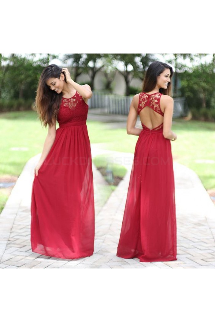 Long Red Lace Chiffon Prom Formal Evening Party Dresses 3021288