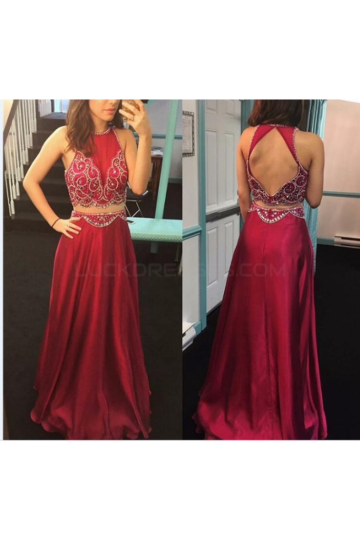 Beaded Two Pieces Long Prom Formal Evening Party Dresses 3021293