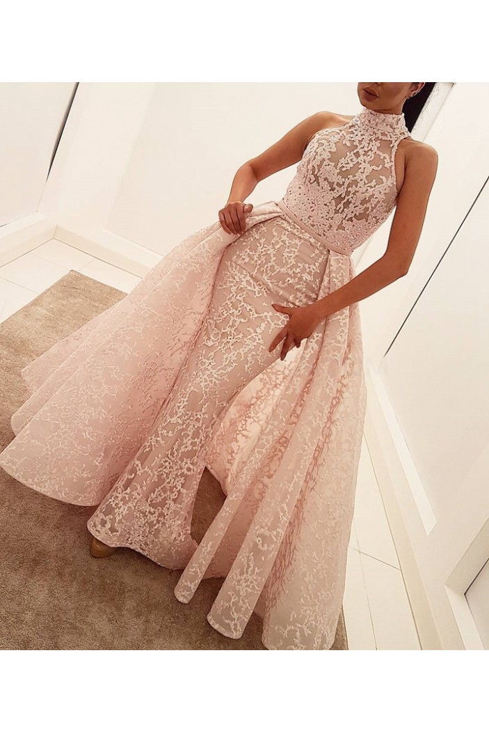 Mermaid High Neck Lace Long Prom Formal Evening Party Dresses 3021312