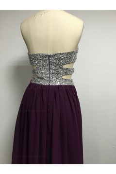 Grape Purple Sequins Chiffon Split Long Prom Evening Formal Dresses 3020134