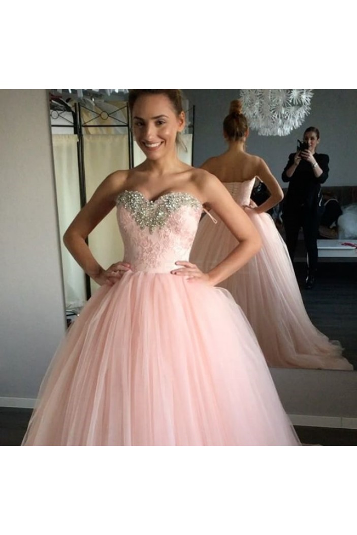 Beaded Ball Gown Long Pink Prom Formal Evening Party Dresses 3021358