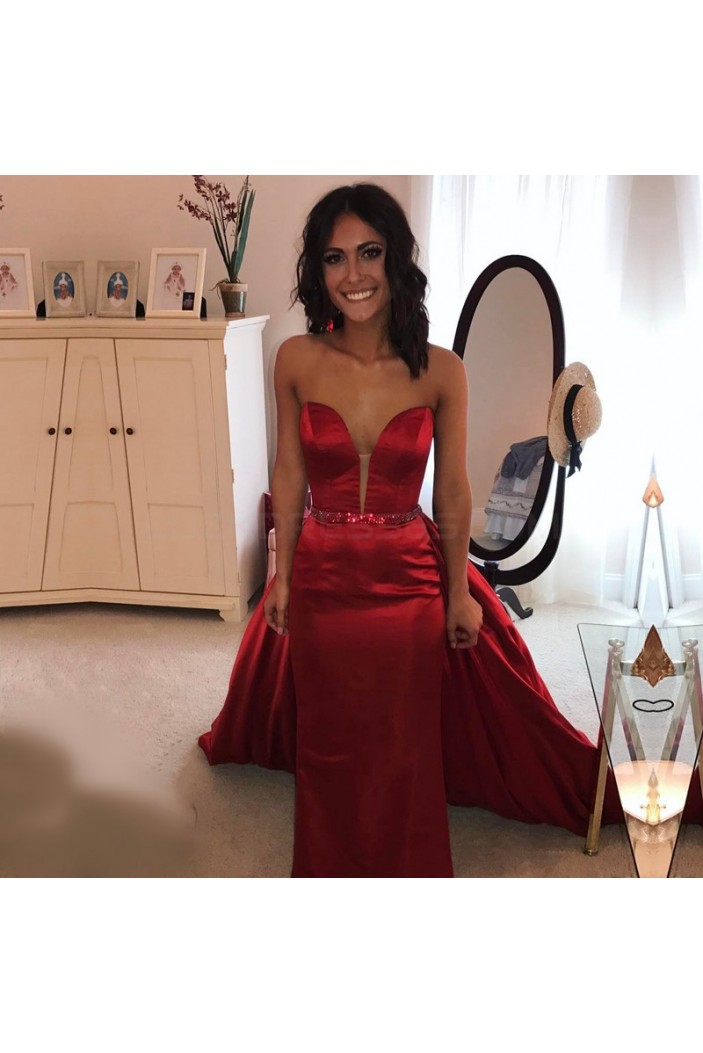 Long Red Sweetheart Beaded Prom Formal Evening Party Dresses 3021396