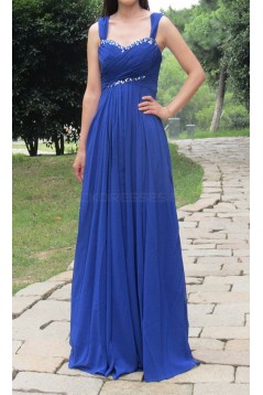 Long Royal Blue Beaded Chiffon Prom Formal Evening Party Dresses 3021399