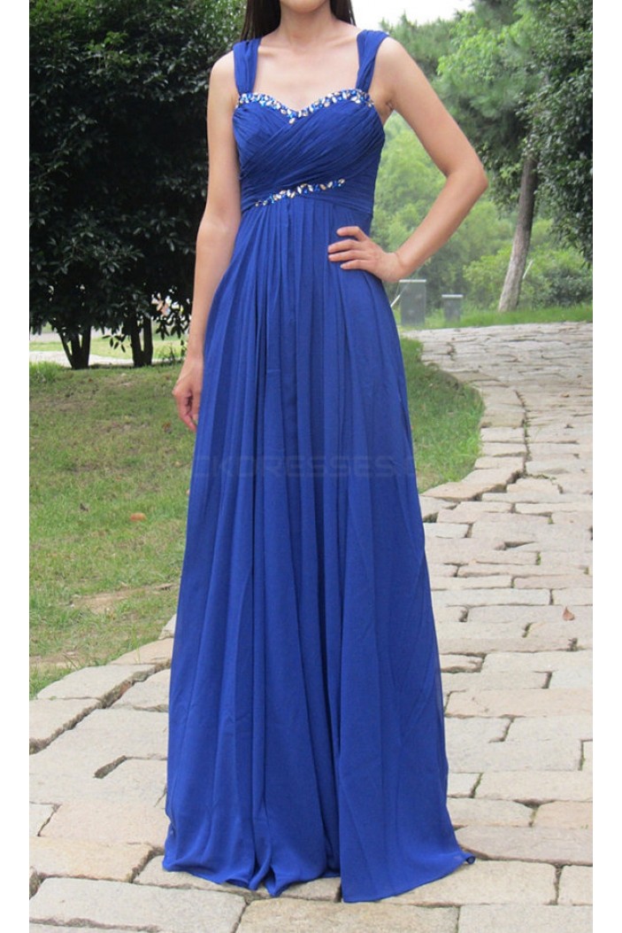 Long Royal Blue Beaded Chiffon Prom Formal Evening Party Dresses 3021399