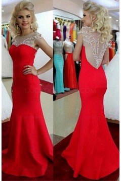 Trumpet/Mermaid Beaded Long Red Prom Dresses Evening Gowns 3020140