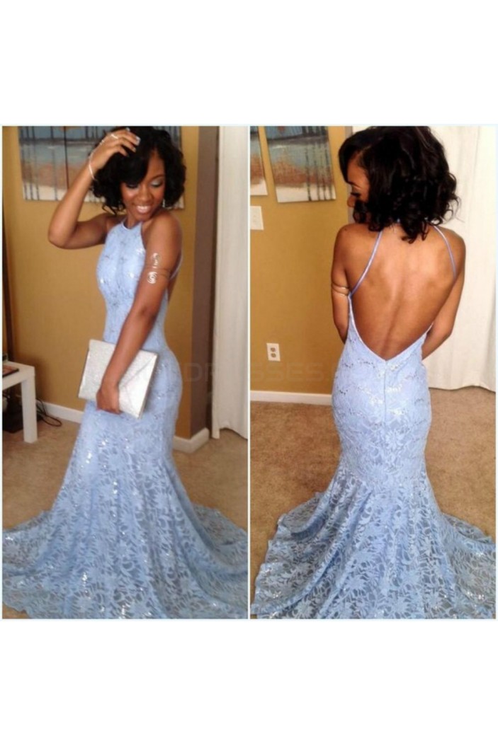 Long Blue Mermaid Lace Prom Formal Evening Party Dresses 3021408