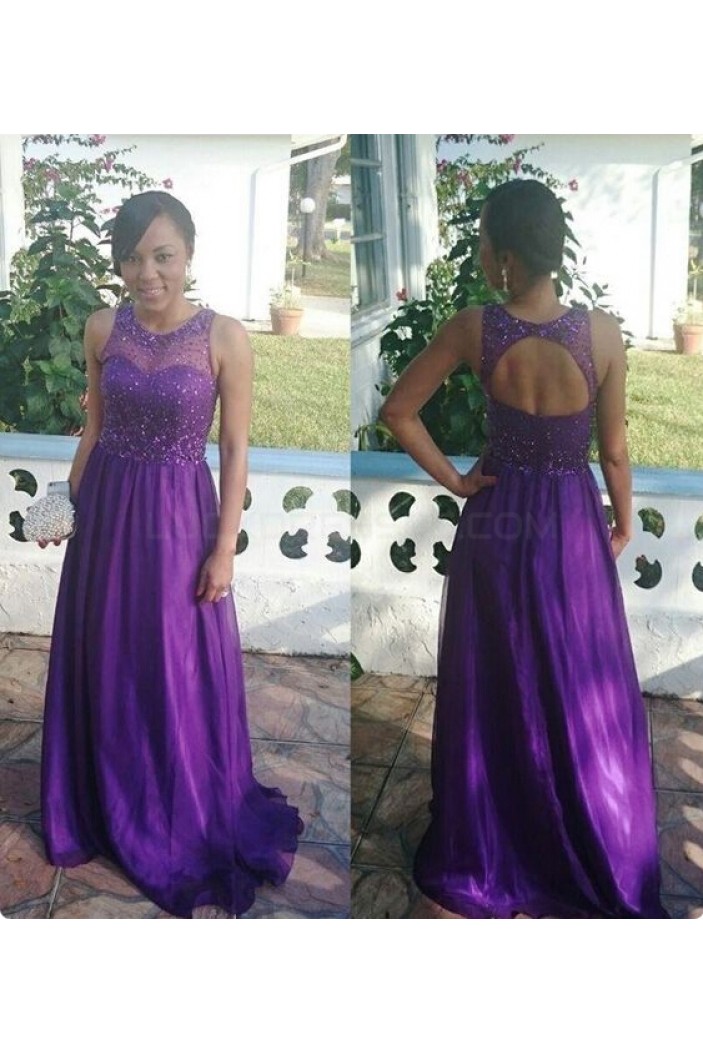 Long Purple Beaded Keyhole Back Prom Formal Evening Party Dresses 3021410