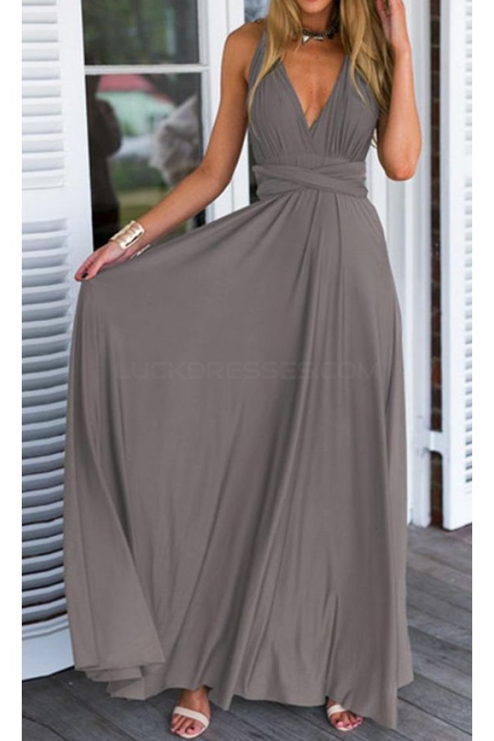 Long Grey V-Neck Chiffon Prom Formal Evening Party Dresses 3021413