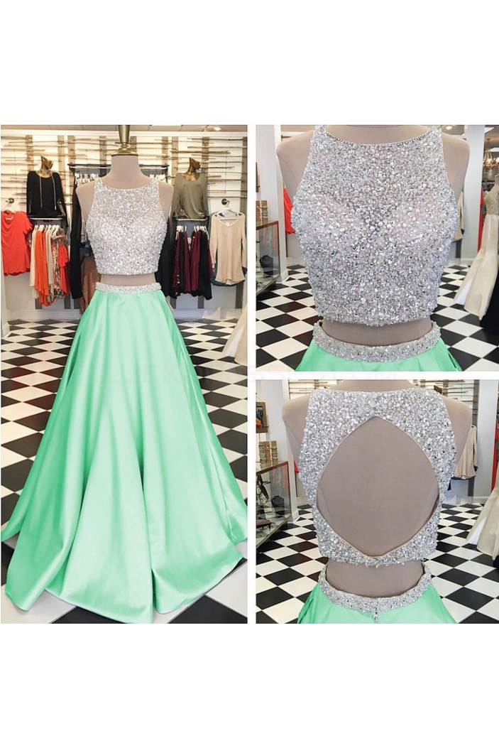 Beaded Two Pieces Mint Green Prom Formal Evening Party Dresses 3021464