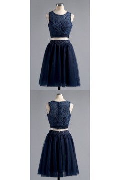 Short Navy Blue Two Pieces  Lace Prom Homecoming Cocktail Graduation Dresses 3021512