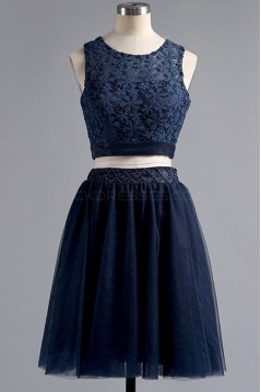 Short Navy Blue Two Pieces  Lace Prom Homecoming Cocktail Graduation Dresses 3021512