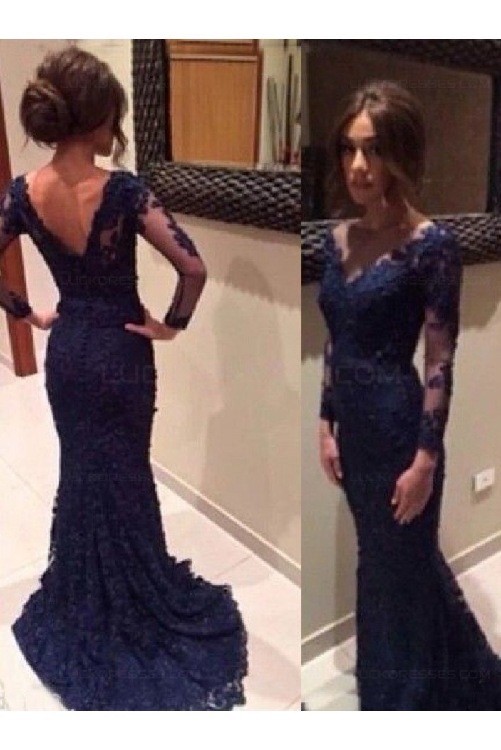 Long Sleeves Lace Mermaid Prom Evening Formal Dresses 3020152