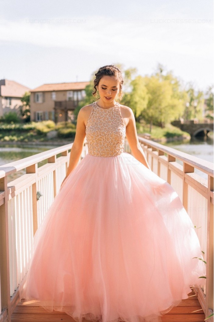 Long Pink Sleeveless Prom Evening Formal Dresses 3020153