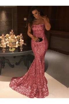 Mermaid Strapless Sequins Long Prom Evening Formal Dresses 3021548