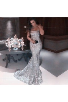 Mermaid Strapless Sequins Long Prom Evening Formal Dresses 3021548