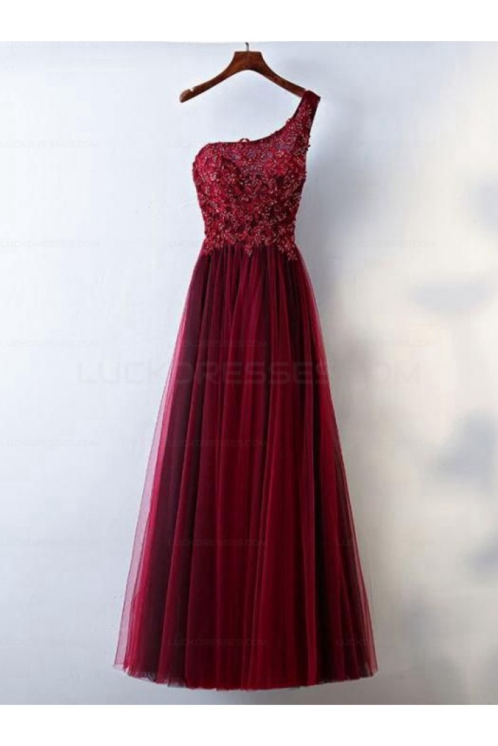 A-Line One-Shoulder Tulle Long Prom Evening Formal Dresses 3021574
