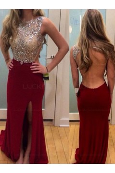 Beaded Backless Long Red Prom Evening Formal Dresses 3020170