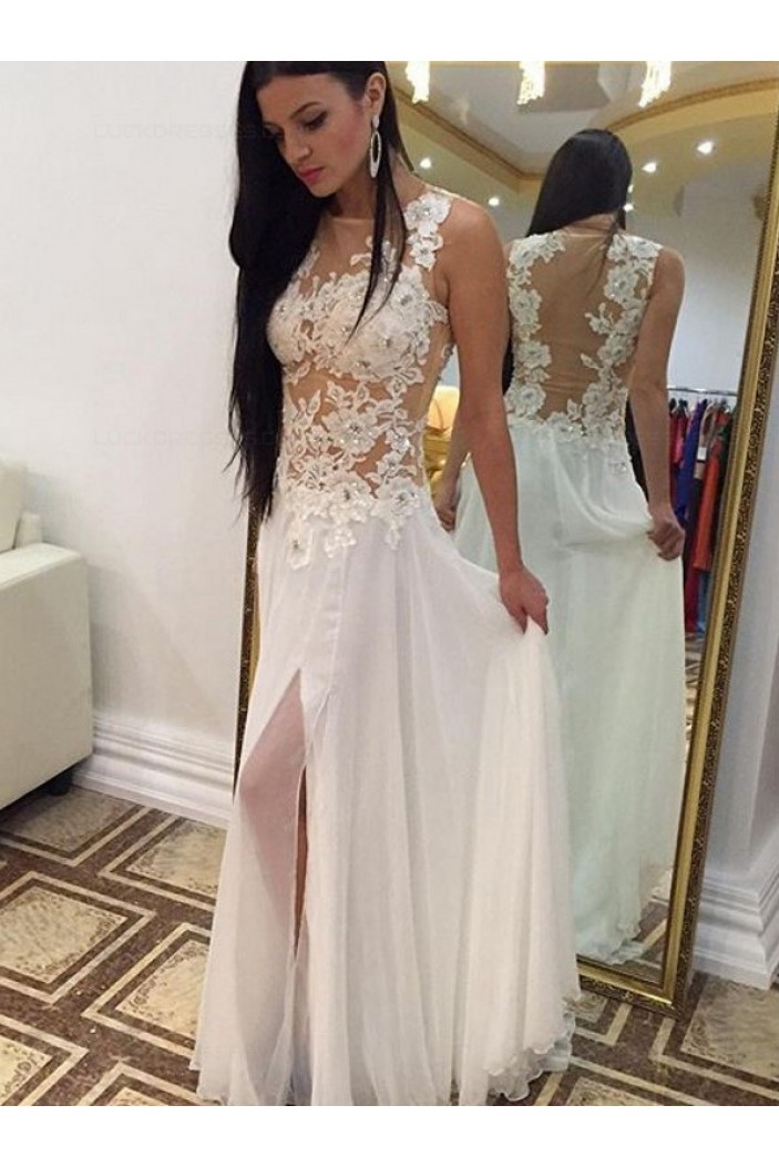 Long White Lace Appliques Long Prom Evening Formal Dresses 3020173