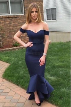 Mermaid Off-the-Shoulder Long Navy Blue Bridesmaid Prom Evening Formal Dresses 3020174