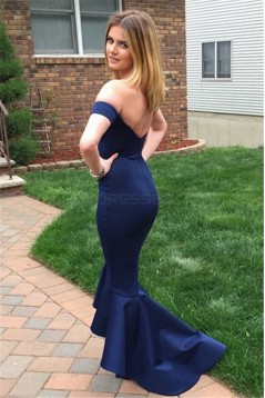 Mermaid Off-the-Shoulder Long Navy Blue Bridesmaid Prom Evening Formal Dresses 3020174