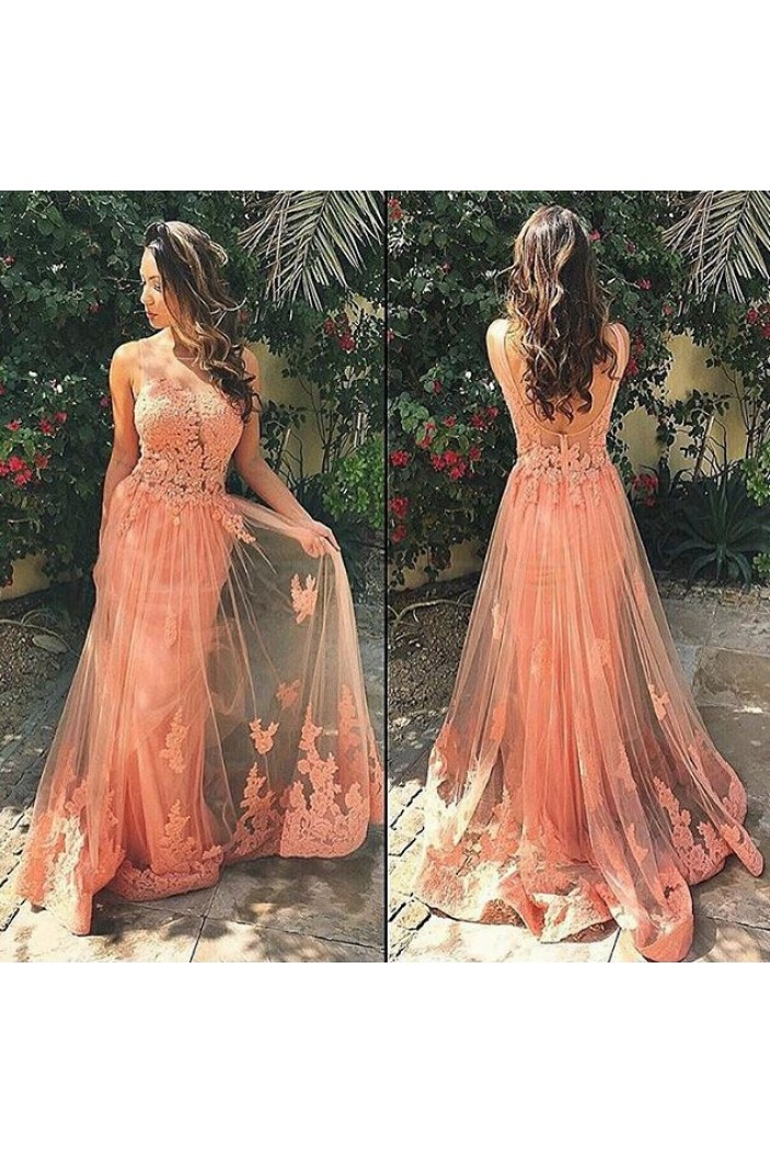 Sexy Lace Appliques Tulle Long Prom Dresses Evening Gowns 3020182