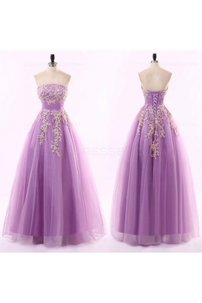 A-Line Strapless Lilac Long Prom Evening Formal Dresses 3020187