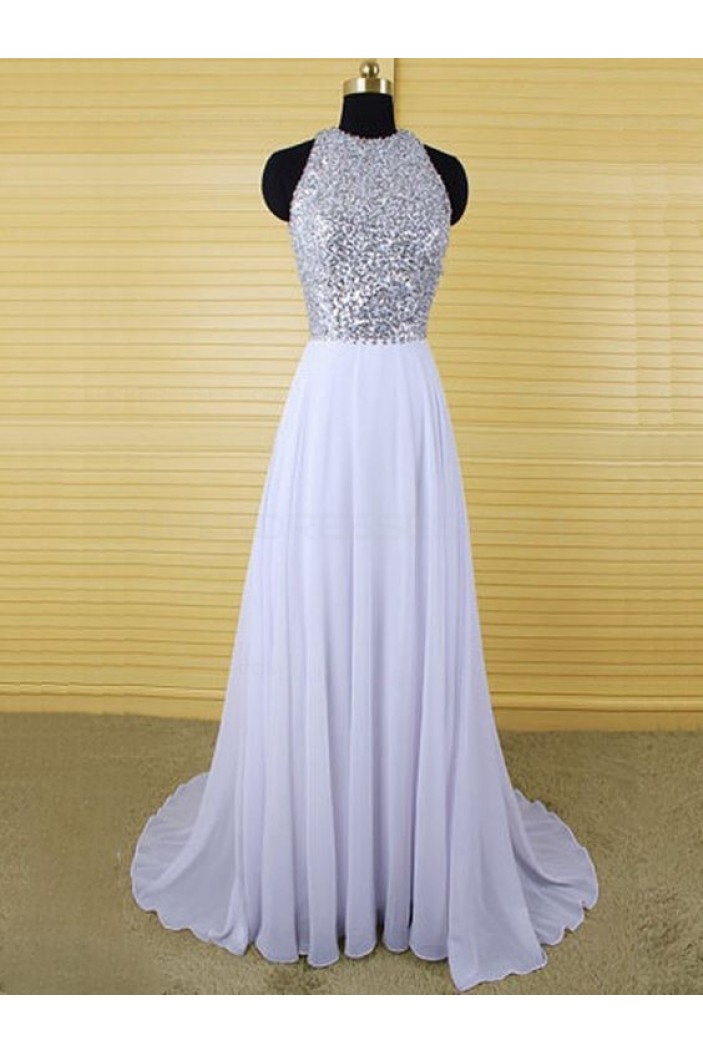 A-Line Sequins Top Chiffon Long Prom Evening Formal Dresses 3020188