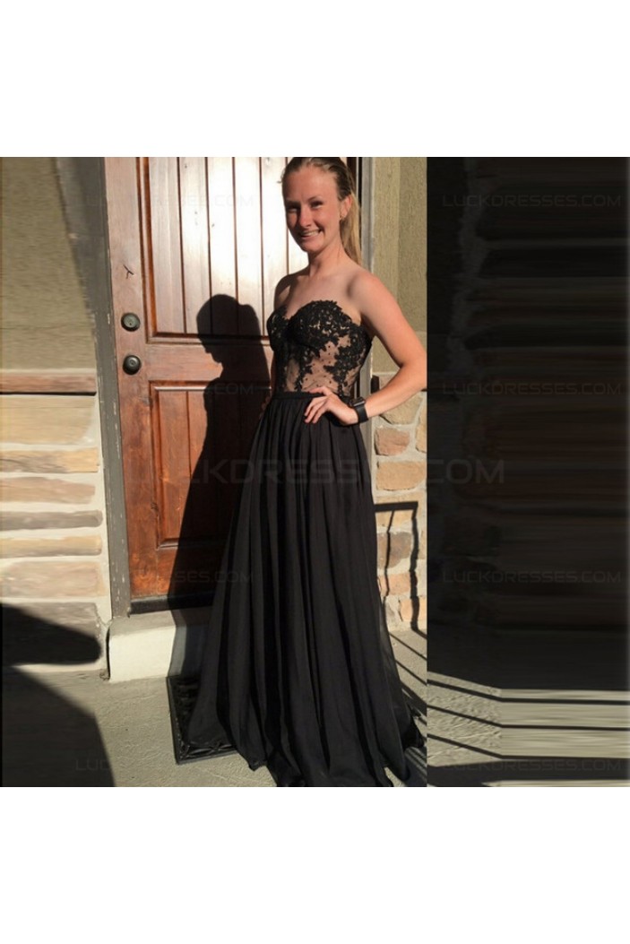Long Black Lace Top Prom Dresses Sweetheart Evening Gowns 3020195