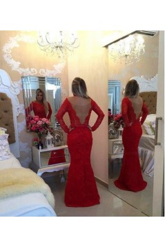 Red Long Sleeves Lace Mermaid Prom Dresses Evening Gowns 3020207