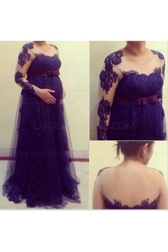 Long Sleeves Purple Lace Maternity Dresses Evening Gowns 3020216