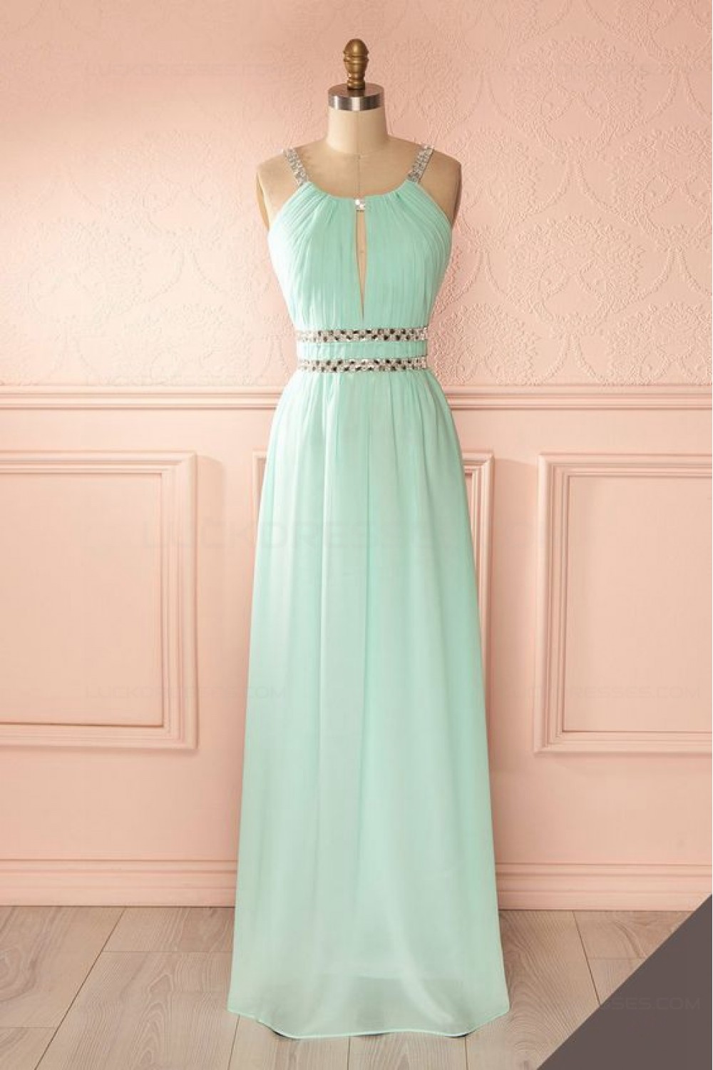 Sheath Column Beaded Long Mint Green Prom Dresses Evening Gowns 3020232