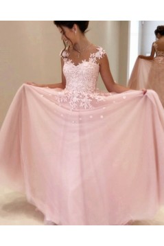 A-Line Long Pink Lace Prom Dresses Party Evening Gowns 3020248