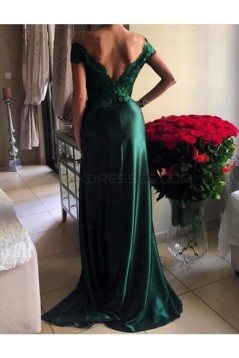Long Green Off-the-Shoulder Lace Prom Dresses Party Evening Gowns 3020261