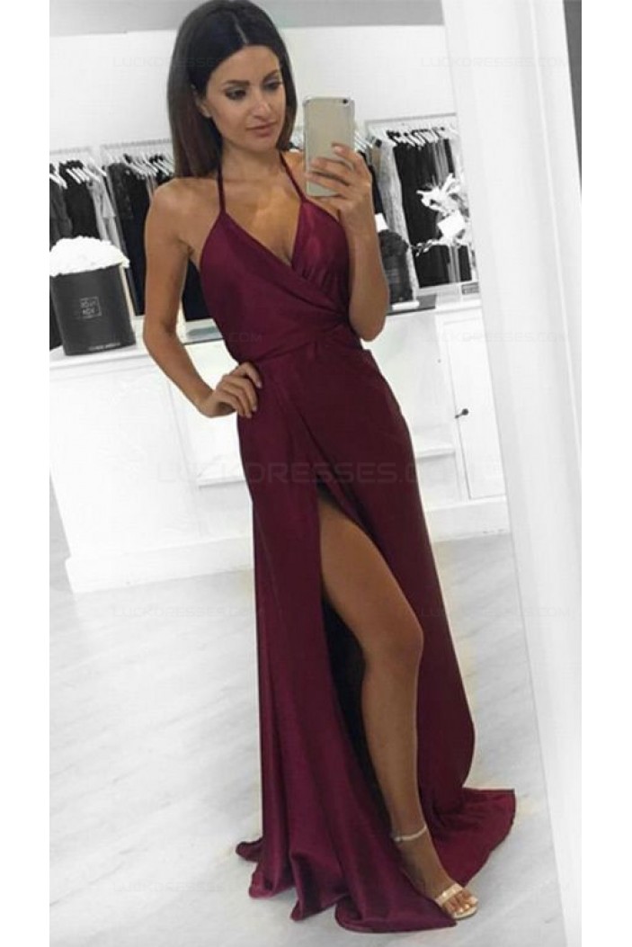 Sexy Side Slit V-Neck Long Prom Dresses Party Evening Gowns 3020266