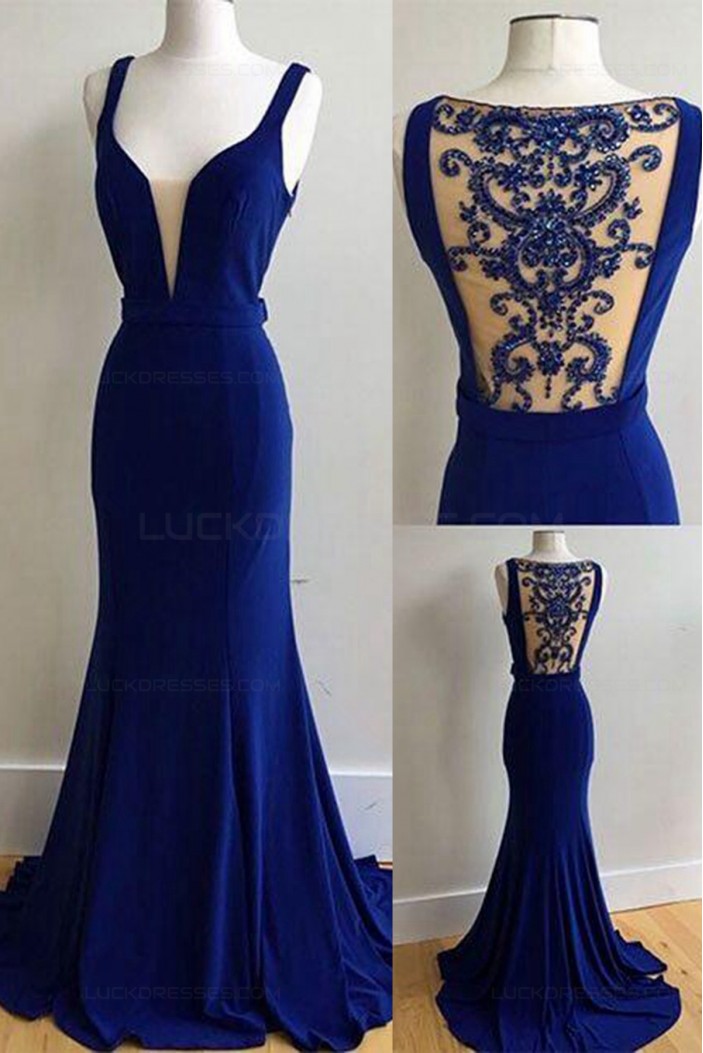 Mermaid Long Blue Prom Dresses Party Evening Gowns 3020271