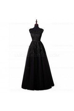 A-Line Illusion Neckline Lace Long Prom Dresses Party Evening Gowns 3020287