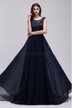 A-Line Lace Chiffon Long Navy Prom Dresses Party Evening Gowns 3020288