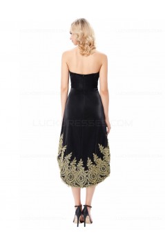 High Low Sweetheart Short Black Gold Lace Appliques Prom Dresses Party Evening Gowns 3020291