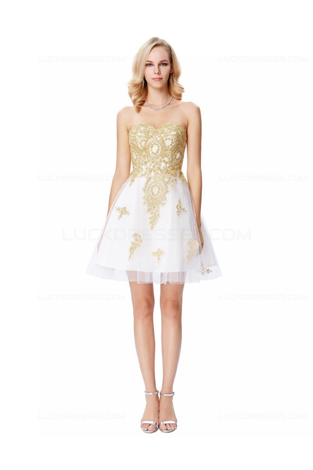 white and gold long prom dress