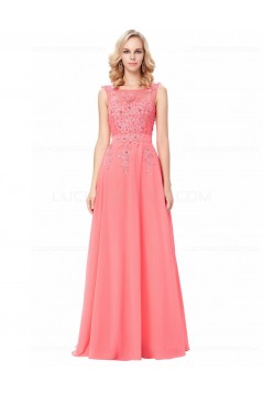 A-Line Illusion Neckline Lace Chiffon Prom Dresses Party Evening Gowns 3020294