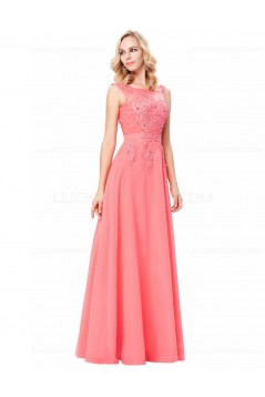 A-Line Illusion Neckline Lace Chiffon Prom Dresses Party Evening Gowns 3020294