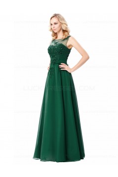 A-Line Illusion Neckline Lace Chiffon Prom Dresses Party Evening Gowns 3020294