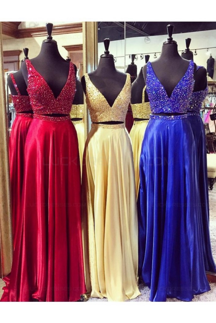 Beaded Two Pieces Long Prom Dresses Party Evening Gowns 3020302