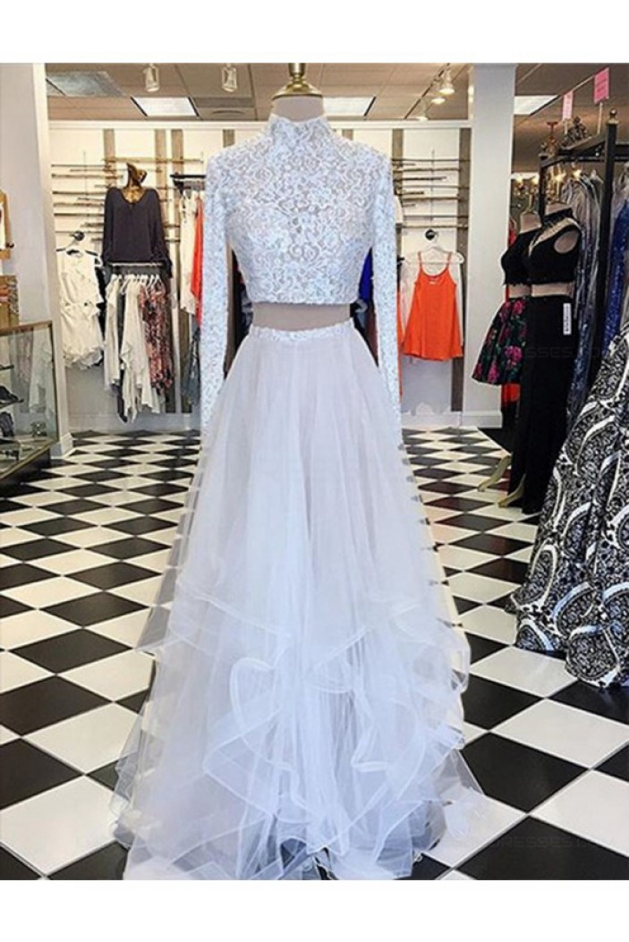 High Neck Long Sleeves Lace and Tulle Two Pieces Prom Dresses Party Evening Gowns 3020340