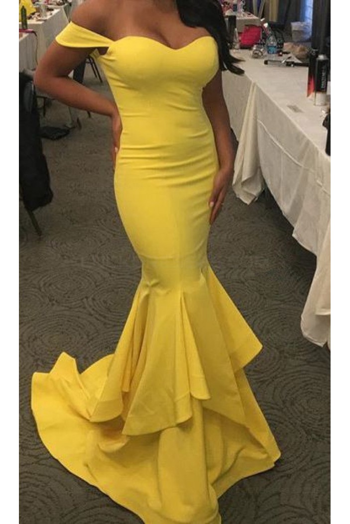 Mermaid Long Yellow Off-the-Shoulder Prom Dresses Party Evening Gowns 3020360