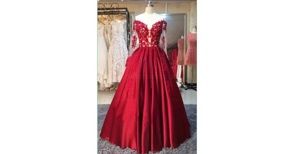 Long Sleeves Lace Satin Off-the-Shoulder Prom Dresses Party Evening ...
