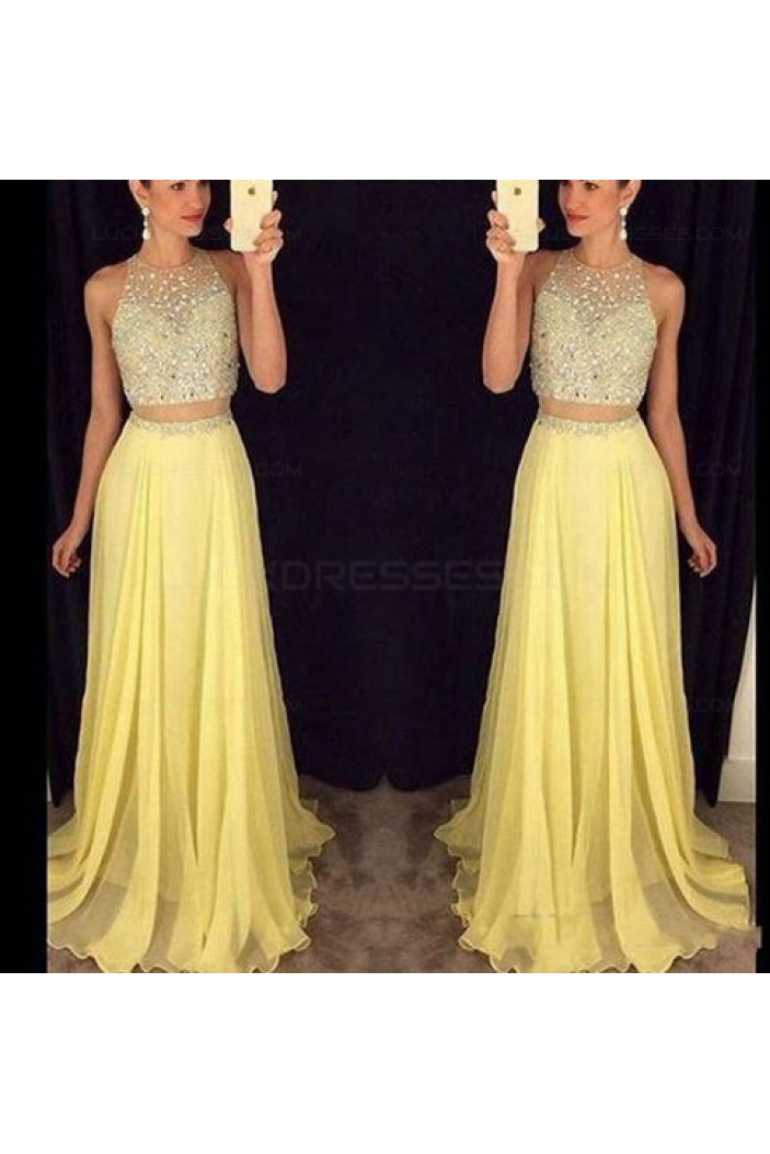 Beaded Two Pieces Yellow Prom Dresses Party Evening Gowns 3020363