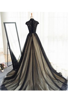 Long Black Lace Tulle Prom Dresses Party Evening Gowns 3020371