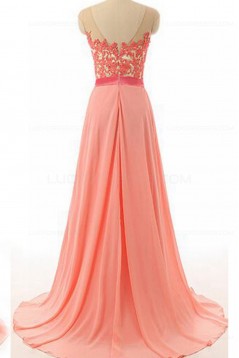 A-Line Illusion Neckline Lace Chiffon Prom Dresses Party Evening Gowns 3020378